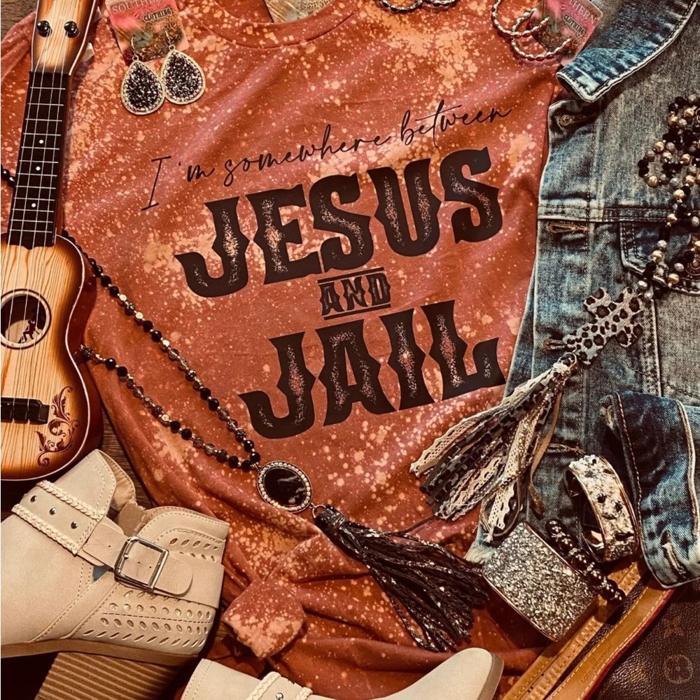 Somewhere Between Jesus And Jail Graphic Tee